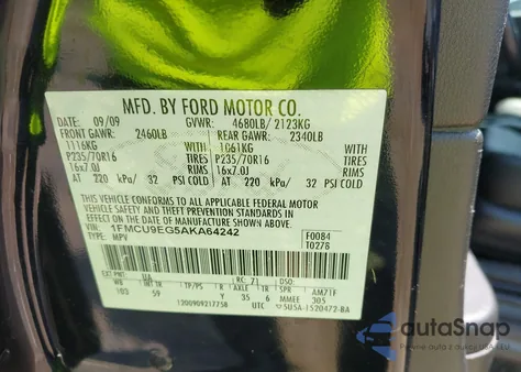 2010 Ford Escape Limited z USA, uszkodzony, nr VIN 1FMCU9EG5AKA64242